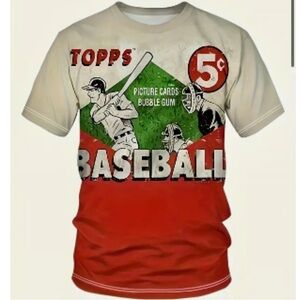 Topps Baseball Graphic Tee Red Cream Men Size XL Retro 5c Aesthetic Polyester